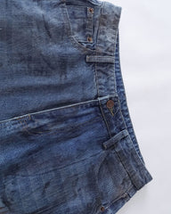 Washed denim straight pants