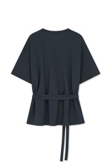 MATIN KIM TIE DETAIL DRAPED LOGO TOP IN CHARCOAL