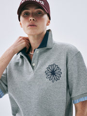 MARDI ACTIF LAYERED PIQUET TSHIRT FLOWER NEEDLEWORK_GREY NAVY