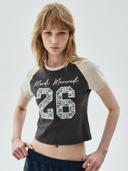 MARDI CROPPED TSHIRT RAGLAN NO.26 LACE_CHARCOAL BEIGE