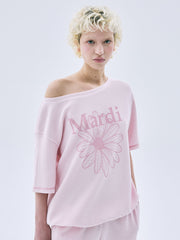 MARDI WAFFLE TSHIRT OFF SHOULDER FLOWERMARDI_PINK PINK