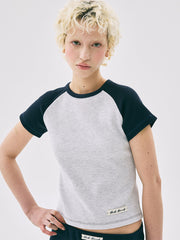 MARDI WAFFLE CROPPED TSHIRT RAGLAN_HEATHER