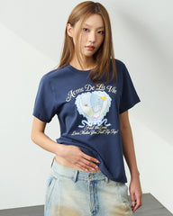 ADLV WOMAN HEART PEARL SHORT SLEEVE T-SHIRT NAVY