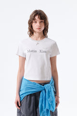 MATIN KIM TONAL RIB LOGO CROP TOP IN WHITE