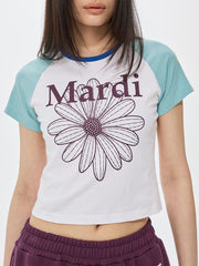 MARDI CROPPED TSHIRT RAGLAN FLOWERMARDI_WHITE PLUM