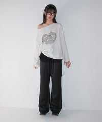 RONRON HEART MELODY OFF SHOULDER LONG SLEEVE WHITE DOT