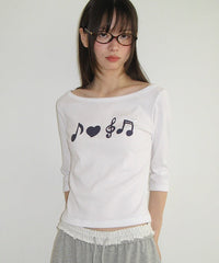 RONRON EART MUSIC NOTE SLIM FIT QUARTER SLEEVE WHITE