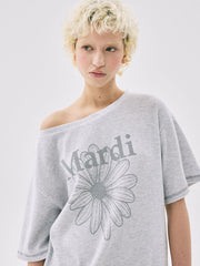 MARDI WAFFLE TSHIRT OFF SHOULDER FLOWERMARDI_HEATHER GREY