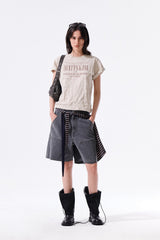 MATIN KIM LETTERING GRAFFITI CREASE TOP IN BEIGE