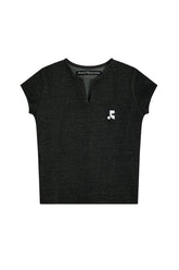 SLIT NECK T-SHIRT - BLACK