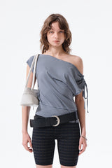 MATIN KIM DRAPED ASYMMETRIC SLEEVELESS TOP IN SMOKE BLUE