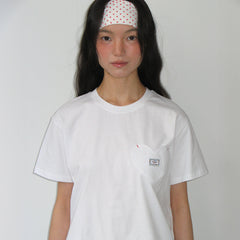 RONRON HEART POCKET OVER FIT SHORT SLEEVE T SHIRT WHITE