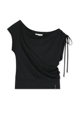MATIN KIM DRAPED ASYMMETRIC SLEEVELESS TOP IN BLACK
