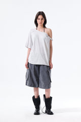 MATIN KIM ASYMMETRIC OFF SHOULDER TOP IN LIGHT GREY
