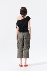 MATIN KIM DRAPED ASYMMETRIC SLEEVELESS TOP IN BLACK
