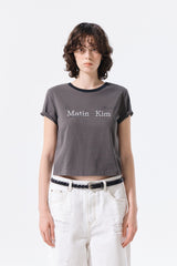 MATIN KIM TONAL RIB LOGO CROP TOP IN CHARCOAL