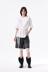 MATIN KIM TIE DETAIL DRAPED LOGO TOP IN WHITE