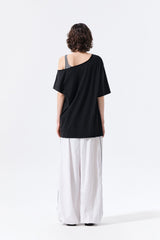 MATIN KIM ASYMMETRIC OFF SHOULDER TOP IN BLACK