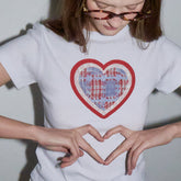 RONRON SHAPE APPLIQUE SLIM CROP T SHIRTS HEART WHITE