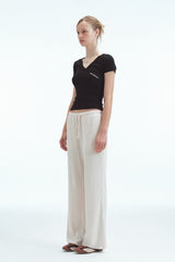 WRAP HALF SLEEVE TOP - BLACK