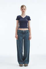 WRAP HALF SLEEVE TOP - NAVY