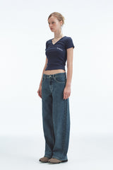WRAP HALF SLEEVE TOP - NAVY