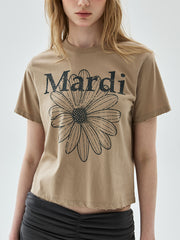 MARDI SLIM TSHIRT FLOWERMARDI CRACKED DESTROYED_LATTE GREY