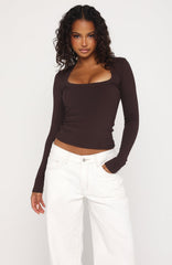 Serenade Her Ribbed Long Sleeve Top Chocolate