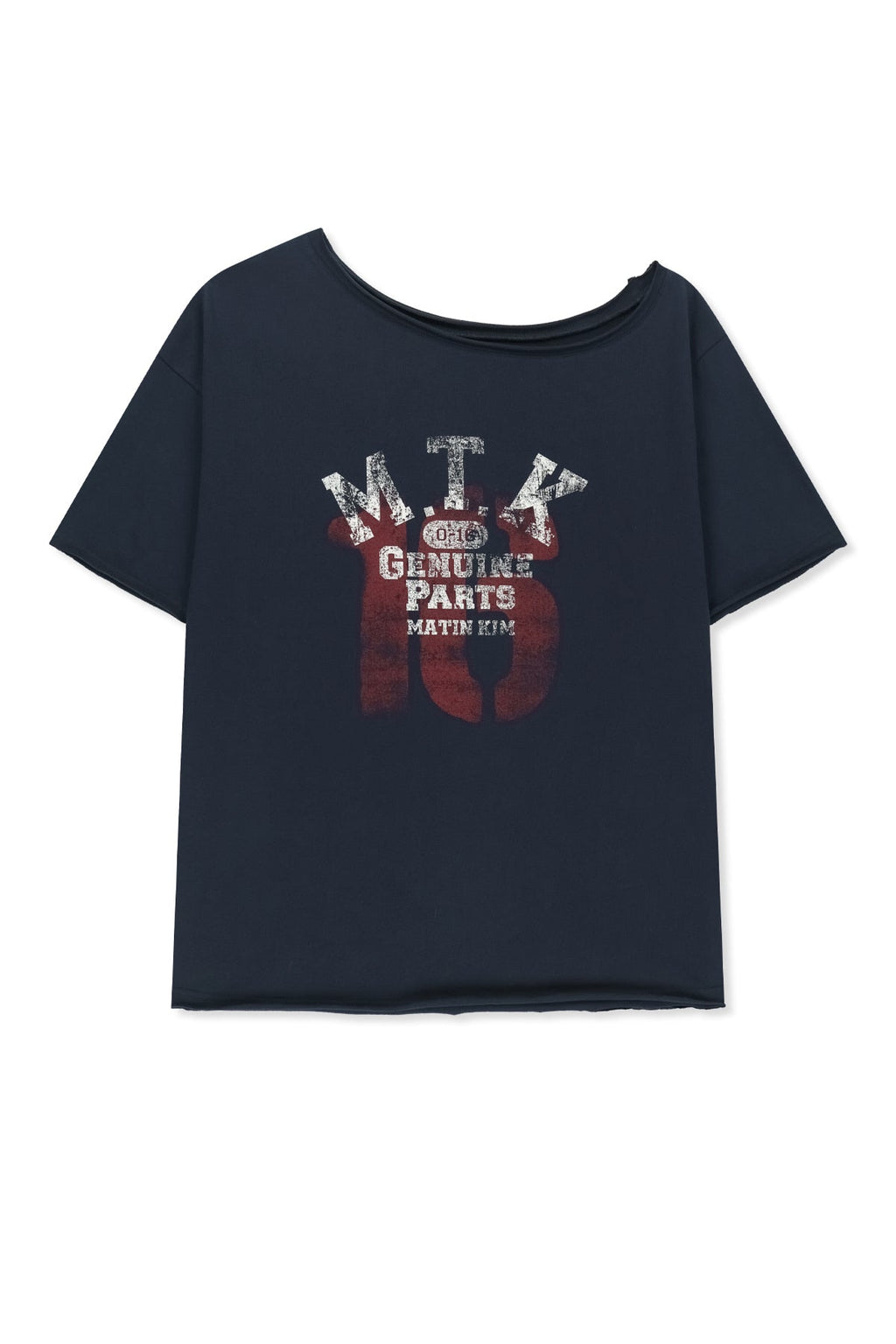 MATIN KIM MTK 16 GRAFFITI LOGO ASYMMETRIC TOP IN NAVY