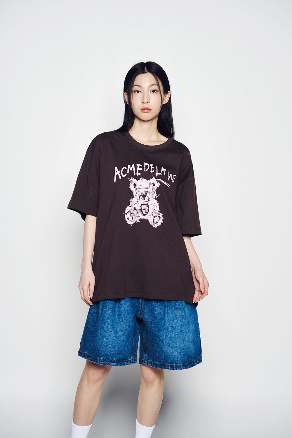 ADLV DRAWING BEAR SHORT SLEEVE T-SHIRT DARK BROWN