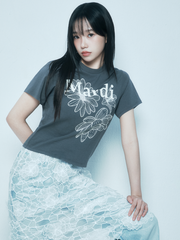 MARDI SLIM TSHIRT TRIPLE FLOWER_CHARCOAL IVORY[EXCLUSIVE]