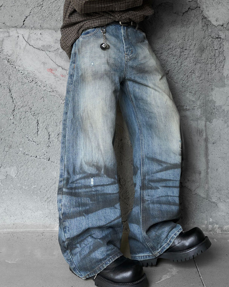 distressed wide-leg jeans