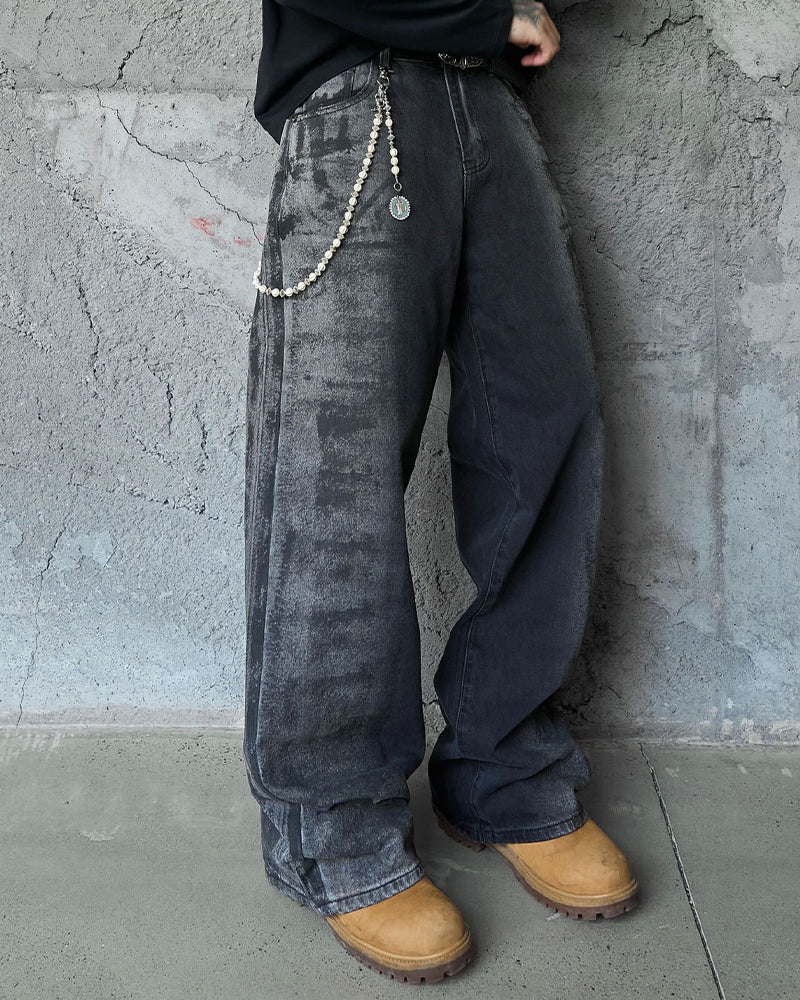 Washed straight jeans