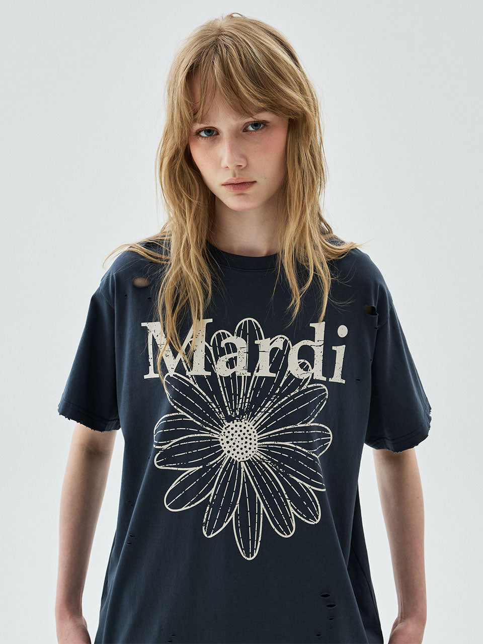 MARDI TSHIRT FLOWERMARDI CRACKED DESTROYED_VINTAGENAVY BEIGE