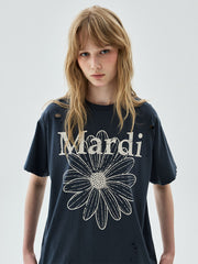 MARDI TSHIRT FLOWERMARDI CRACKED DESTROYED_VINTAGENAVY BEIGE