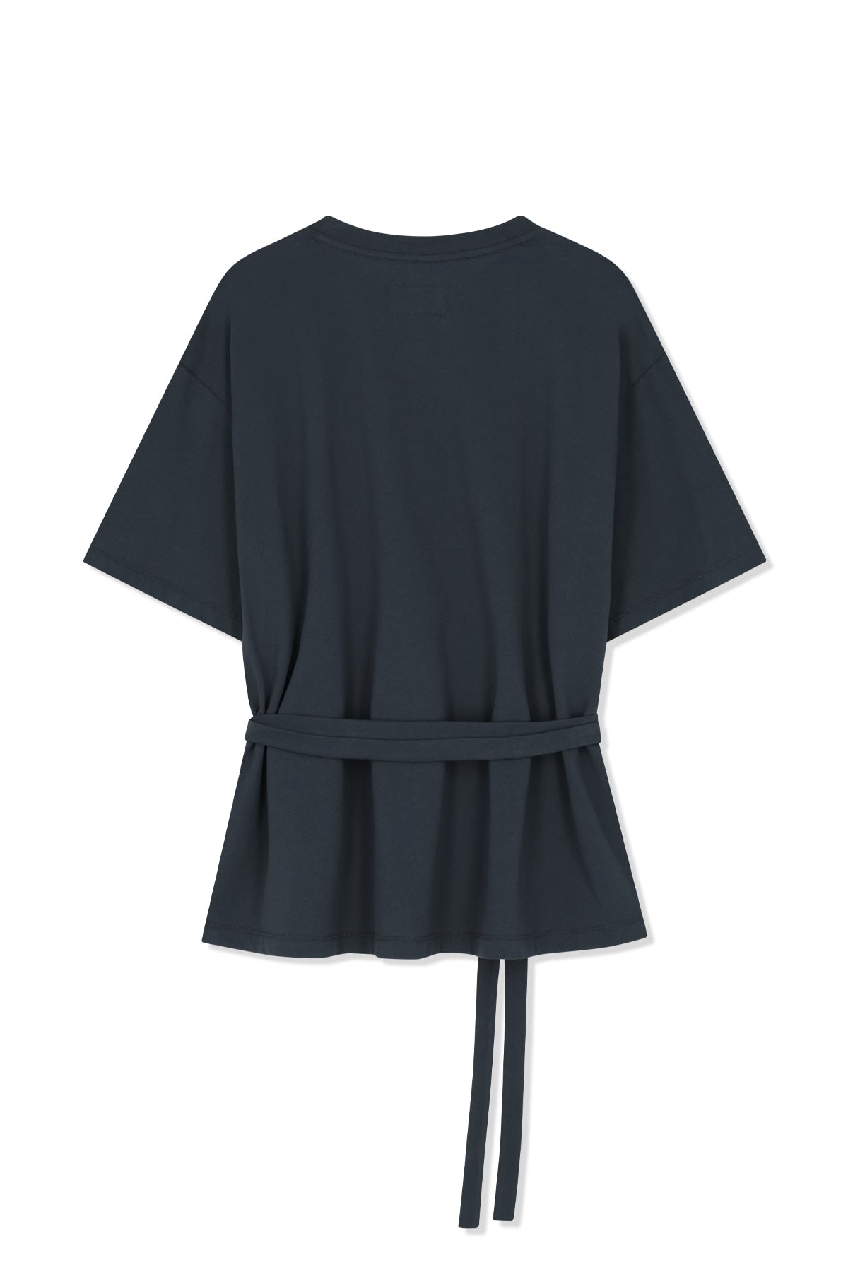 MATIN KIM TIE DETAIL DRAPED LOGO TOP IN CHARCOAL