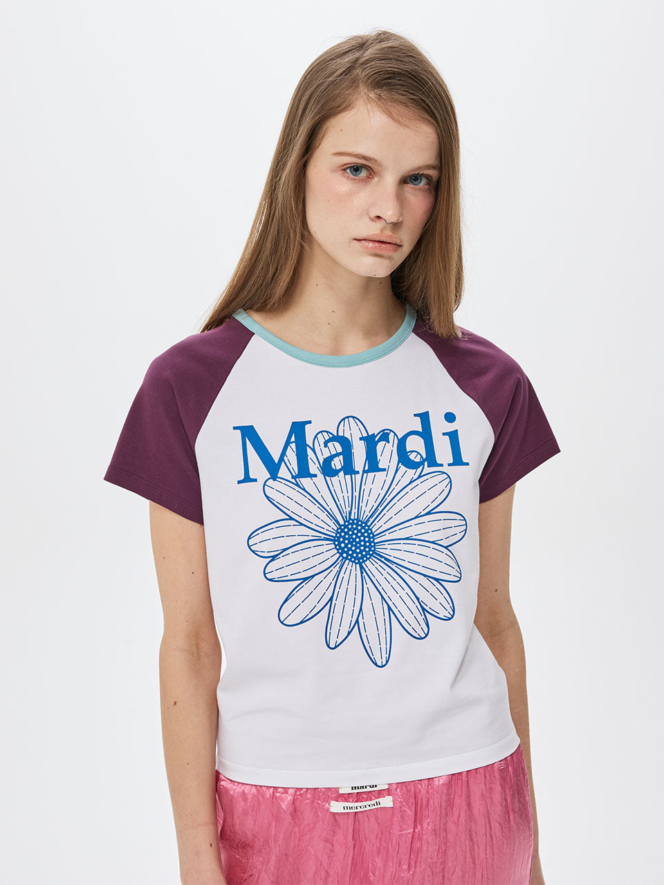 MARDI SLIM TSHIRT RAGLAN FLOWERMARDI_WHITE BLUE