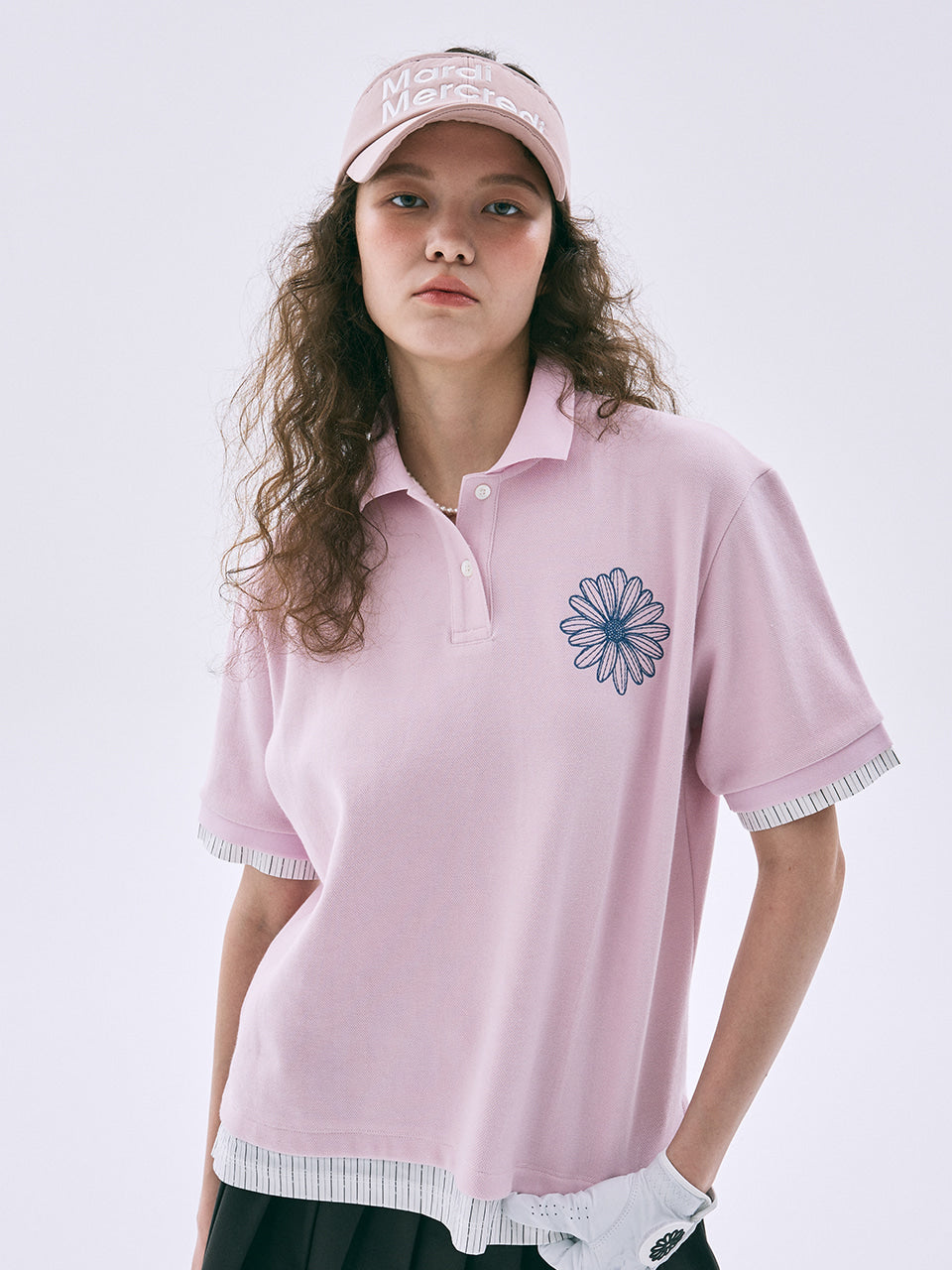 MARDI ACTIF LAYERED PIQUET TSHIRT FLOWER NEEDLEWORK_PINK BLUE