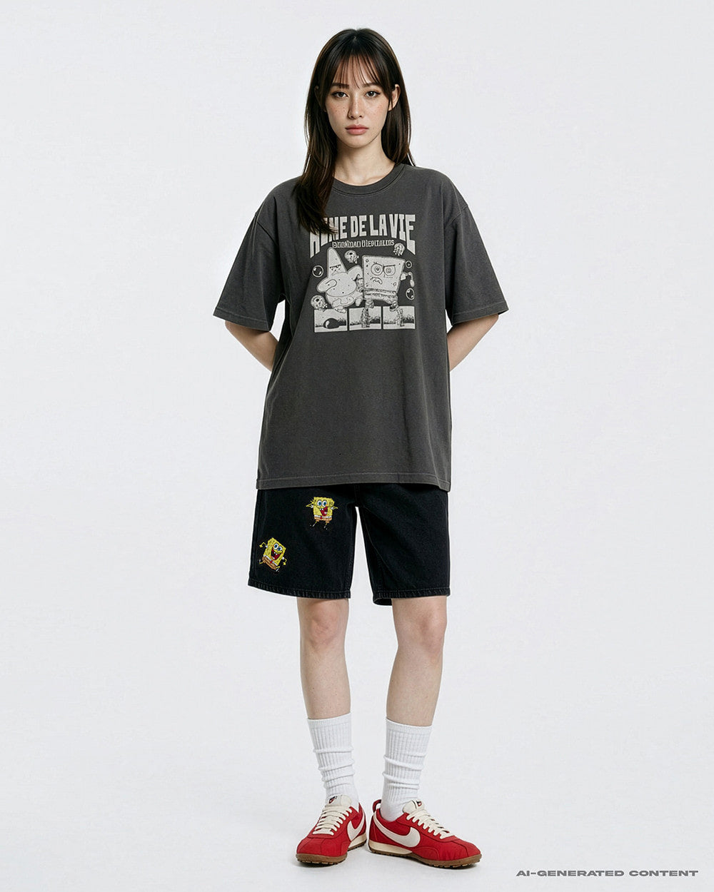 ADLV PERFECT PARTNER SPONGEBOB PIGMENT SHORT SLEEVE T-SHIRT CHARCOAL