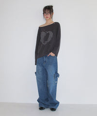 RONRON TYPE CAT OFF SHOULDER LONG SLEEVE CHARCOAL