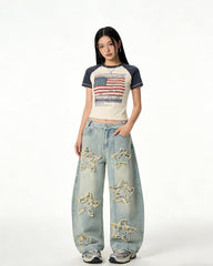 Distressed washed jeans