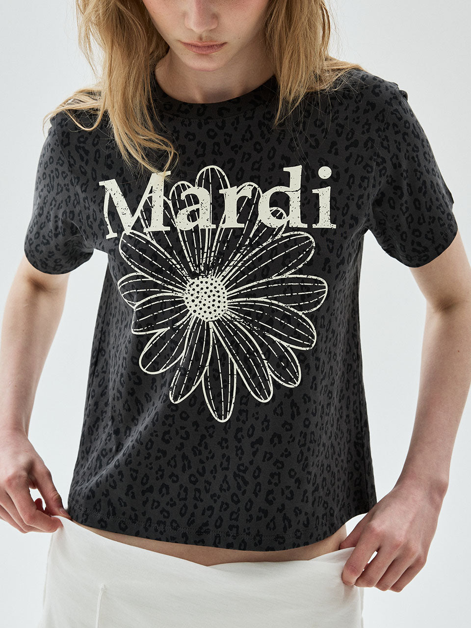 MARDI SLIM TSHIRT LEOPARD FLOWERMARDI CRACKED_CHARCOAL IVORY