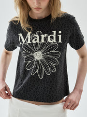 MARDI SLIM TSHIRT LEOPARD FLOWERMARDI CRACKED_CHARCOAL IVORY