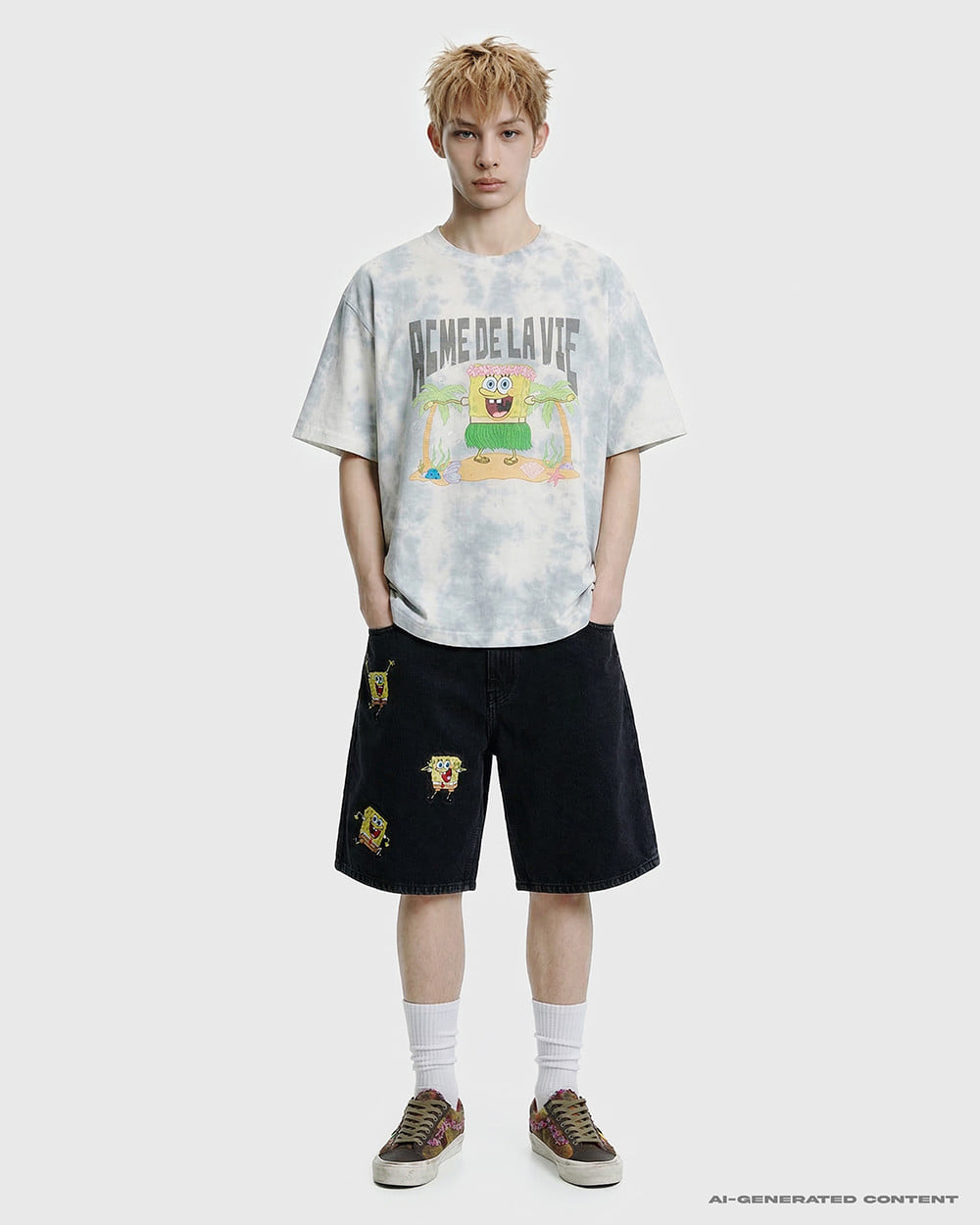 ADLV HULA DANCE SPONGEBOB SHORT SLEEVE T-SHIRT CHARCOAL
