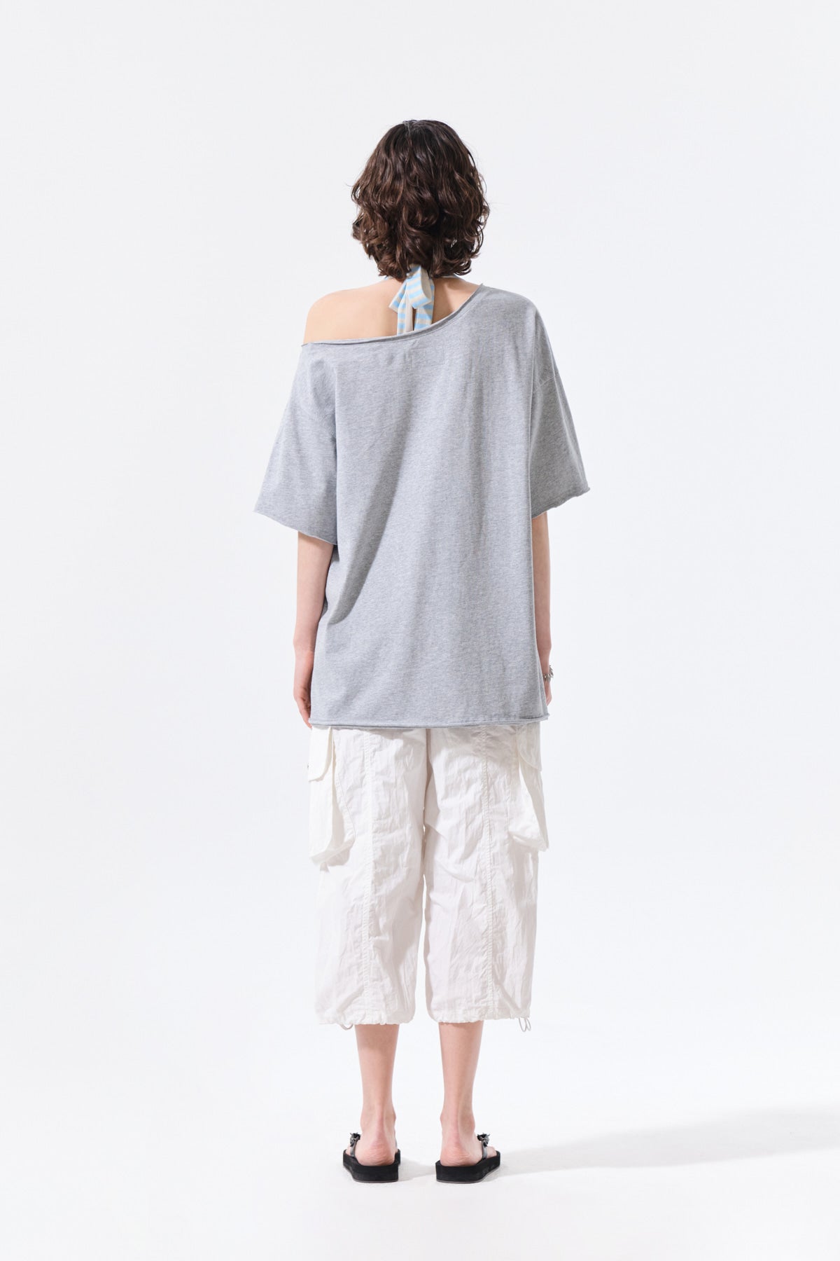 MATIN KIM MTK 16 GRAFFITI LOGO ASYMMETRIC TOP IN GREY