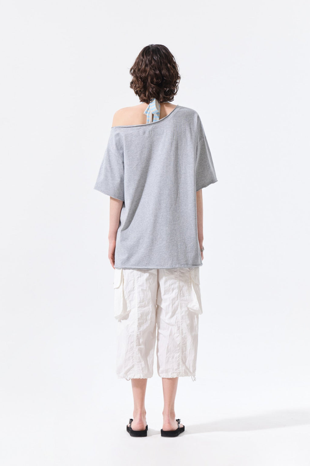 MATIN KIM MTK 16 GRAFFITI LOGO ASYMMETRIC TOP IN GREY