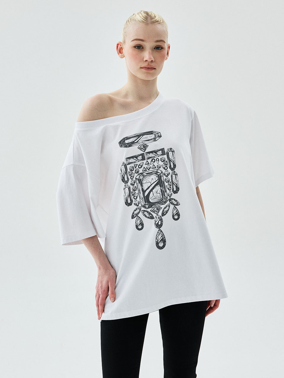 MARDI OVERSIZED TSHIRT OFF SHOULDER BIJOU_WHITE GREY
