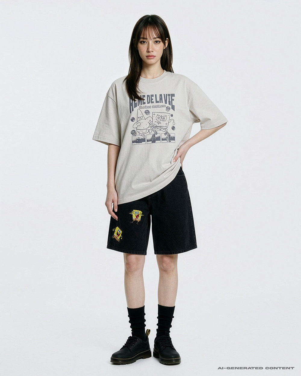 ADLV PERFECT PARTNER SPONGEBOB PIGMENT SHORT SLEEVE T-SHIRT LIGHT GRAY