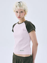 MARDI WAFFLE CROPPED TSHIRT RAGLAN_PINK