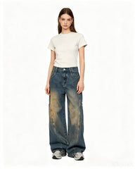 Washed distressed straight leg pants